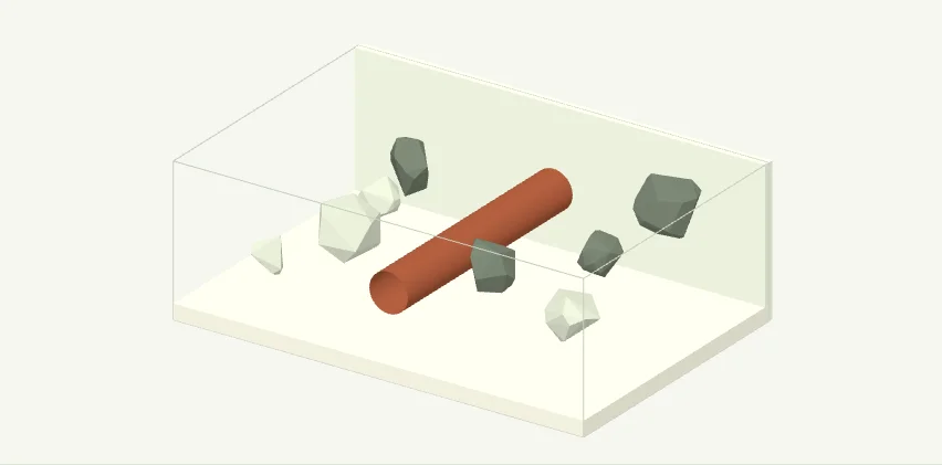 Three-dimensional model of a buried pipe in soil with surrounding rocks